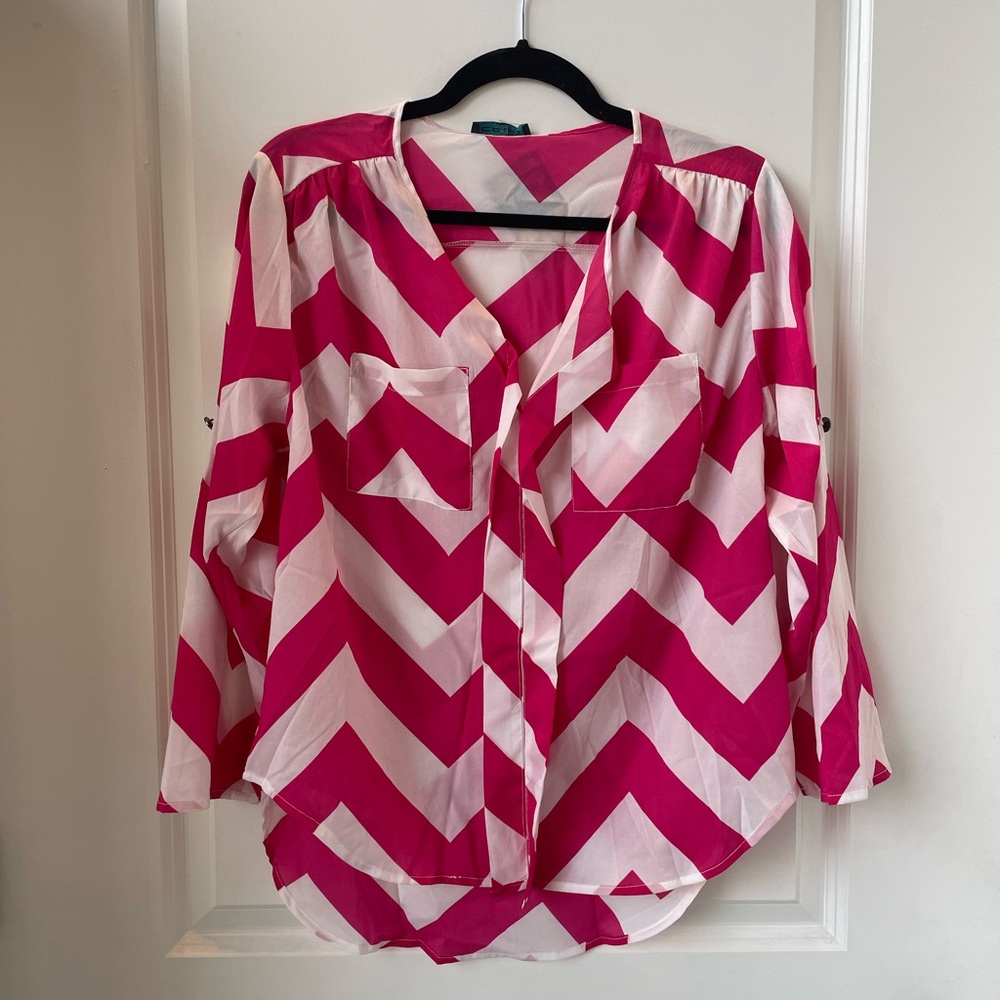 Pink And White Chevron Blouse